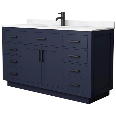 A large image of the Wyndham Collection WCG262660S-VCA-UNSMXX Dark Blue / Carrara Cultured Marble Top / Matte Black Hardware