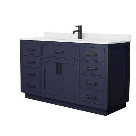 A large image of the Wyndham Collection WCG262660S-QTZ-UNSMXX Dark Blue / Giotto Quartz Top / Matte Black Hardware