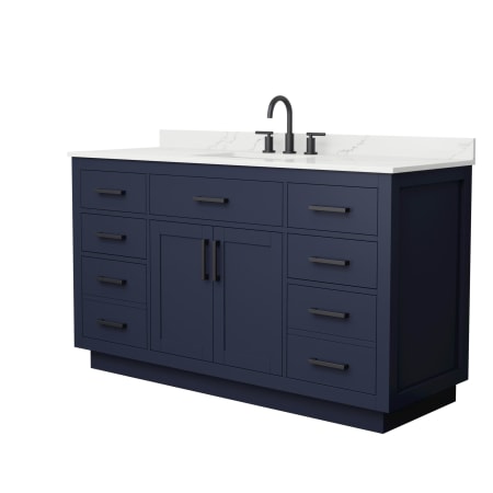 A large image of the Wyndham Collection WCG262660S-QTZ-US3MXX Dark Blue / Giotto Quartz Top / Matte Black Hardware