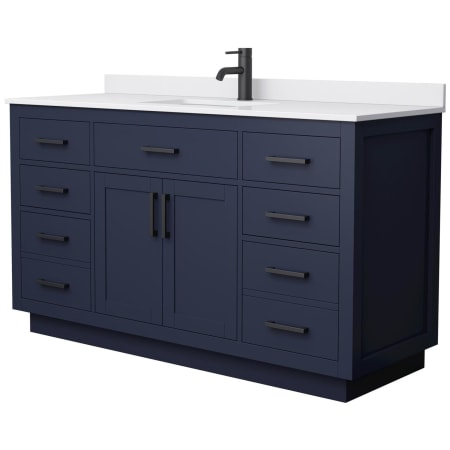 A large image of the Wyndham Collection WCG262660S-VCA-UNSMXX Dark Blue / White Cultured Marble Top / Matte Black Hardware