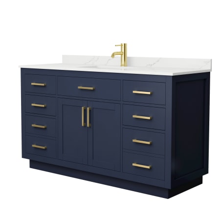 A large image of the Wyndham Collection WCG262660S-QTZ-UNSMXX Dark Blue / Giotto Quartz Top / Brushed Gold Hardware