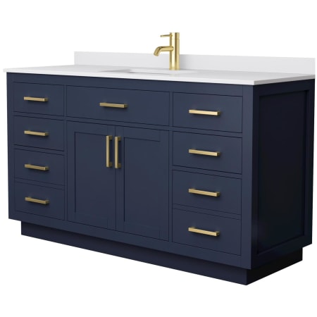 A large image of the Wyndham Collection WCG262660S-VCA-UNSMXX Dark Blue / White Cultured Marble Top / Brushed Gold Hardware