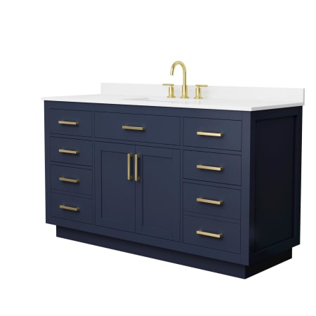 A large image of the Wyndham Collection WCG262660S-QTZ-US3MXX Dark Blue / White Quartz Top / Brushed Gold Hardware