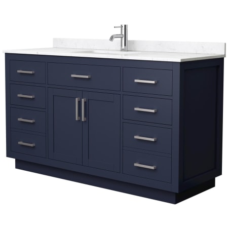 A large image of the Wyndham Collection WCG262660S-VCA-UNSMXX Dark Blue / Carrara Cultured Marble Top / Brushed Nickel Hardware