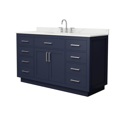 A large image of the Wyndham Collection WCG262660S-QTZ-US3MXX Dark Blue / Giotto Quartz Top / Brushed Nickel Hardware