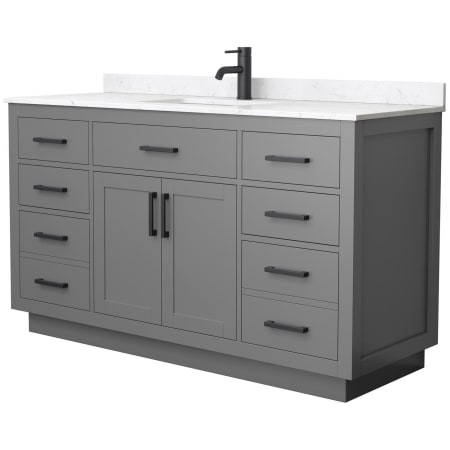 A large image of the Wyndham Collection WCG262660S-VCA-UNSMXX Dark Gray / Carrara Cultured Marble Top / Matte Black Hardware
