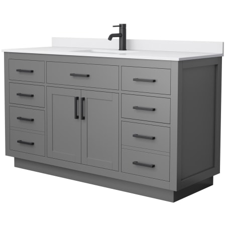 A large image of the Wyndham Collection WCG262660S-VCA-UNSMXX Dark Gray / White Cultured Marble Top / Matte Black Hardware