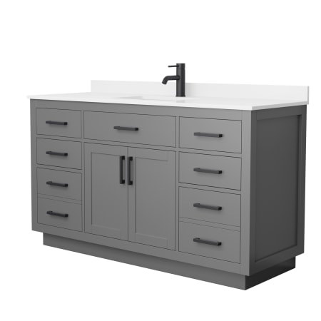 A large image of the Wyndham Collection WCG262660S-QTZ-UNSMXX Dark Gray / White Quartz Top / Matte Black Hardware