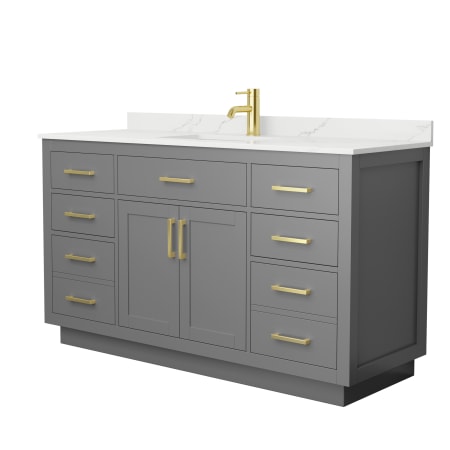 A large image of the Wyndham Collection WCG262660S-QTZ-UNSMXX Dark Gray / Giotto Quartz Top / Brushed Gold Hardware