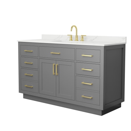 A large image of the Wyndham Collection WCG262660S-QTZ-US3MXX Dark Gray / Giotto Quartz Top / Brushed Gold Hardware