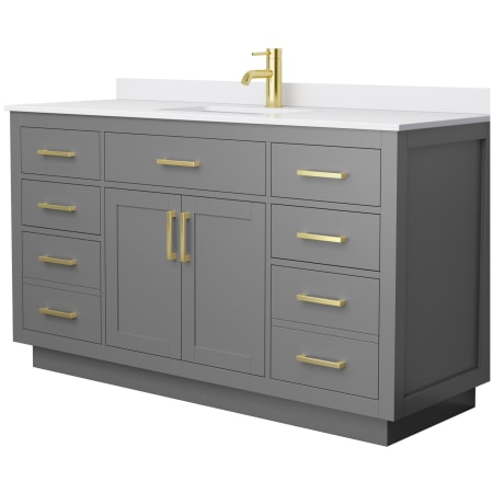 A large image of the Wyndham Collection WCG262660S-VCA-UNSMXX Dark Gray / White Cultured Marble Top / Brushed Gold Hardware