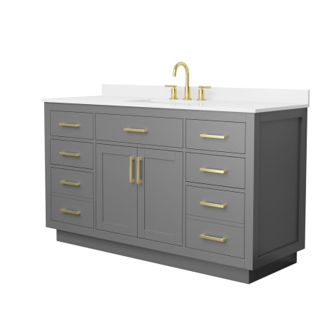 A large image of the Wyndham Collection WCG262660S-QTZ-US3MXX Dark Gray / White Quartz Top / Brushed Gold Hardware