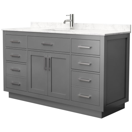 A large image of the Wyndham Collection WCG262660S-VCA-UNSMXX Dark Gray / Carrara Cultured Marble Top / Brushed Nickel Hardware