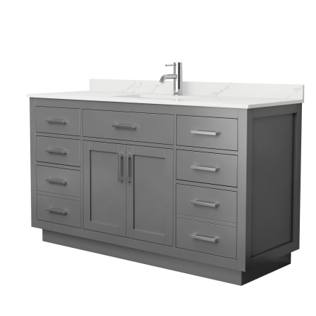 A large image of the Wyndham Collection WCG262660S-QTZ-UNSMXX Dark Gray / Giotto Quartz Top / Brushed Nickel Hardware