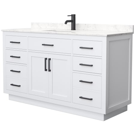 A large image of the Wyndham Collection WCG262660S-VCA-UNSMXX White / Carrara Cultured Marble Top / Matte Black Hardware