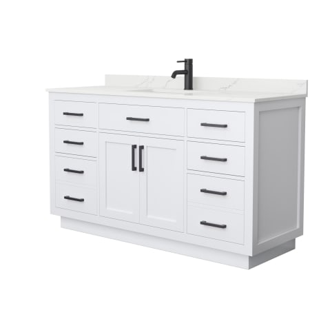 A large image of the Wyndham Collection WCG262660S-QTZ-UNSMXX White / Giotto Quartz Top / Matte Black Hardware