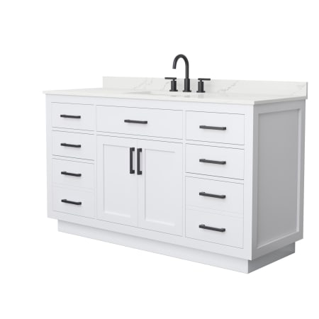 A large image of the Wyndham Collection WCG262660S-QTZ-US3MXX White / Giotto Quartz Top / Matte Black Hardware