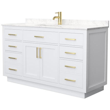 A large image of the Wyndham Collection WCG262660S-VCA-UNSMXX White / Carrara Cultured Marble Top / Brushed Gold Hardware