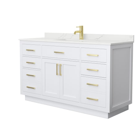 A large image of the Wyndham Collection WCG262660S-QTZ-UNSMXX White / Giotto Quartz Top / Brushed Gold Hardware