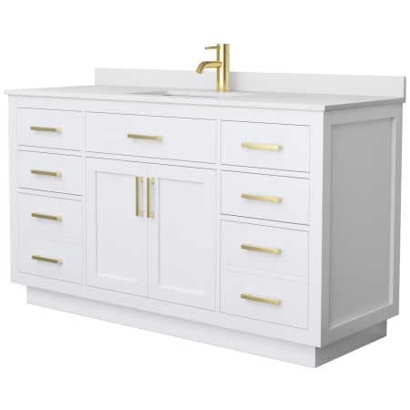 A large image of the Wyndham Collection WCG262660S-VCA-UNSMXX White / White Cultured Marble Top / Brushed Gold Hardware