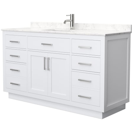 A large image of the Wyndham Collection WCG262660S-VCA-UNSMXX White / Carrara Cultured Marble Top / Brushed Nickel Hardware