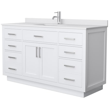 A large image of the Wyndham Collection WCG262660S-VCA-UNSMXX White / White Cultured Marble Top / Brushed Nickel Hardware