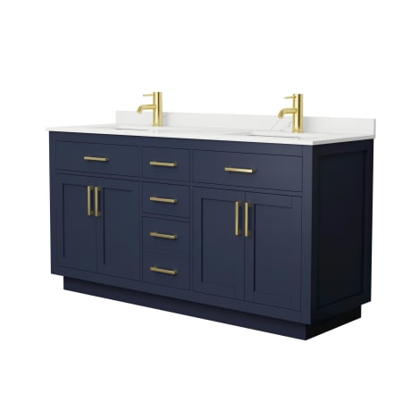 A large image of the Wyndham Collection WCG262666D-QTZ-UNSMXX Dark Blue / Giotto Quartz Top / Brushed Gold Hardware