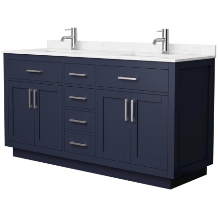 A large image of the Wyndham Collection WCG262666D-VCA-UNSMXX Dark Blue / Carrara Cultured Marble Top / Brushed Nickel Hardware