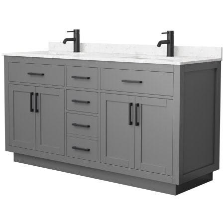 A large image of the Wyndham Collection WCG262666D-VCA-UNSMXX Dark Gray / Carrara Cultured Marble Top / Matte Black Hardware