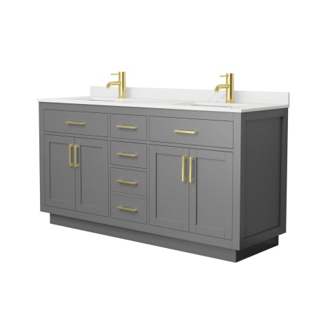 A large image of the Wyndham Collection WCG262666D-QTZ-UNSMXX Dark Gray / Giotto Quartz Top / Brushed Gold Hardware