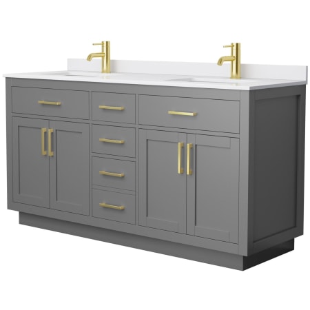 A large image of the Wyndham Collection WCG262666D-VCA-UNSMXX Dark Gray / White Cultured Marble Top / Brushed Gold Hardware