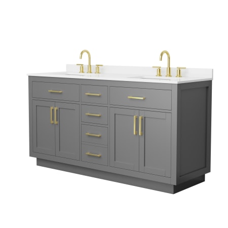 A large image of the Wyndham Collection WCG262666D-QTZ-US3MXX Dark Gray / White Quartz Top / Brushed Gold Hardware