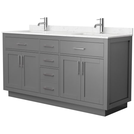 A large image of the Wyndham Collection WCG262666D-VCA-UNSMXX Dark Gray / Carrara Cultured Marble Top / Brushed Nickel Hardware