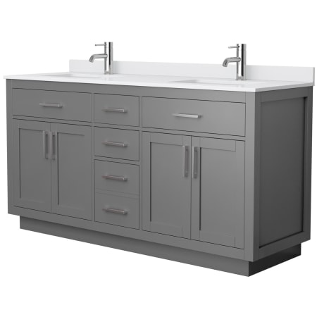 A large image of the Wyndham Collection WCG262666D-VCA-UNSMXX Dark Gray / White Cultured Marble Top / Brushed Nickel Hardware