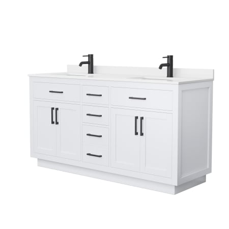 A large image of the Wyndham Collection WCG262666D-QTZ-UNSMXX White / White Quartz Top / Matte Black Hardware