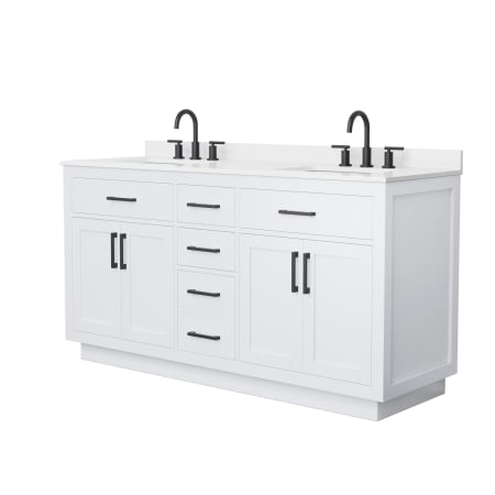 A large image of the Wyndham Collection WCG262666D-QTZ-US3MXX White / White Quartz Top / Matte Black Hardware