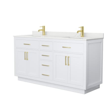 A large image of the Wyndham Collection WCG262666D-QTZ-UNSMXX White / Giotto Quartz Top / Brushed Gold Hardware