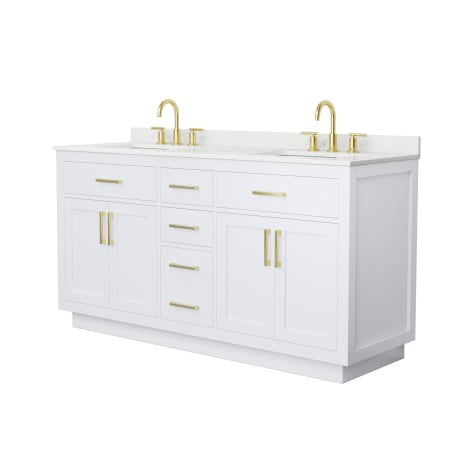 A large image of the Wyndham Collection WCG262666D-QTZ-US3MXX White / Giotto Quartz Top / Brushed Gold Hardware