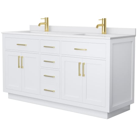 A large image of the Wyndham Collection WCG262666D-VCA-UNSMXX White / White Cultured Marble Top / Brushed Gold Hardware