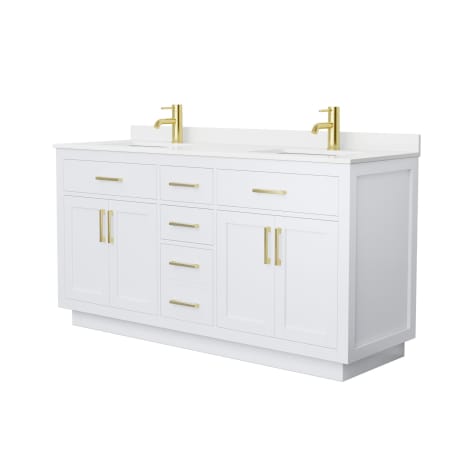 A large image of the Wyndham Collection WCG262666D-QTZ-UNSMXX White / White Quartz Top / Brushed Gold Hardware