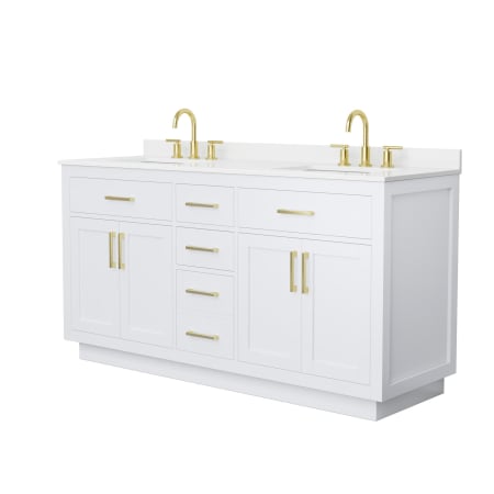 A large image of the Wyndham Collection WCG262666D-QTZ-US3MXX White / White Quartz Top / Brushed Gold Hardware