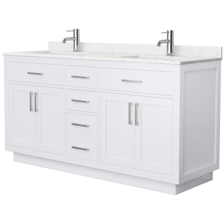 A large image of the Wyndham Collection WCG262666D-VCA-UNSMXX White / Carrara Cultured Marble Top / Brushed Nickel Hardware