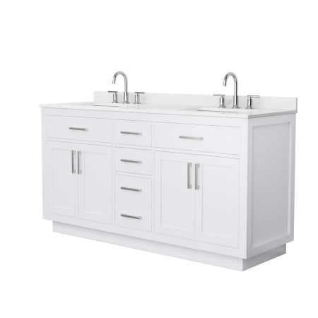 A large image of the Wyndham Collection WCG262666D-QTZ-US3MXX White / Giotto Quartz Top / Brushed Nickel Hardware