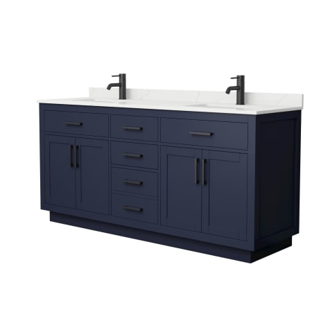 A large image of the Wyndham Collection WCG262672D-QTZ-UNSMXX Dark Blue / Giotto Quartz Top / Matte Black Hardware