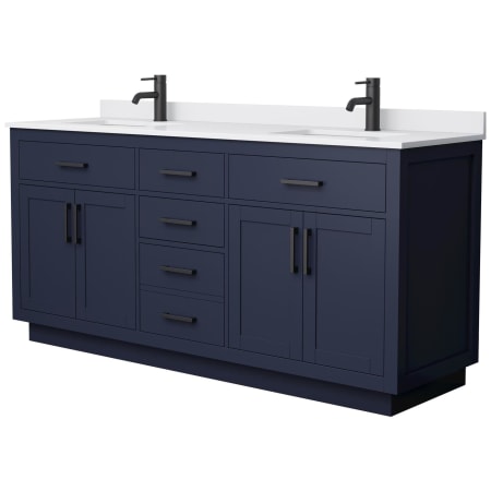 A large image of the Wyndham Collection WCG262672D-VCA-UNSMXX Dark Blue / White Cultured Marble Top / Matte Black Hardware