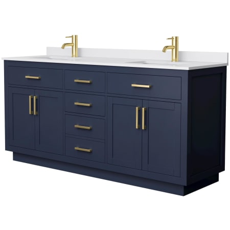 A large image of the Wyndham Collection WCG262672D-VCA-UNSMXX Dark Blue / White Cultured Marble Top / Brushed Gold Hardware