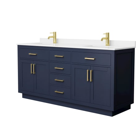 A large image of the Wyndham Collection WCG262672D-QTZ-UNSMXX Dark Blue / White Quartz Top / Brushed Gold Hardware