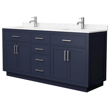 A large image of the Wyndham Collection WCG262672D-VCA-UNSMXX Dark Blue / Carrara Cultured Marble Top / Brushed Nickel Hardware