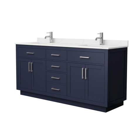 A large image of the Wyndham Collection WCG262672D-QTZ-UNSMXX Dark Blue / Giotto Quartz Top / Brushed Nickel Hardware