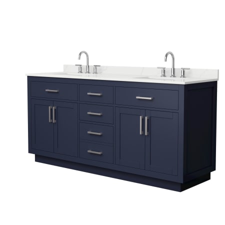 A large image of the Wyndham Collection WCG262672D-QTZ-US3MXX Dark Blue / Giotto Quartz Top / Brushed Nickel Hardware